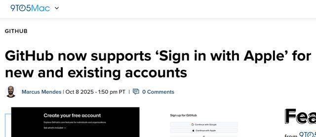 GitHub新增“通過Apple登錄”功能,方便iOS開發者及蘋果生態用戶操作